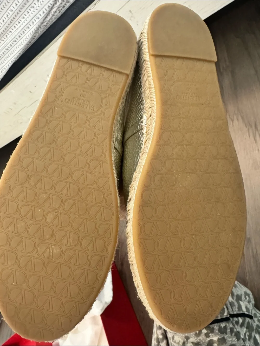 Valentino Garavani Gold Pebbled Leather Slip-On Loafers with Gold Logo